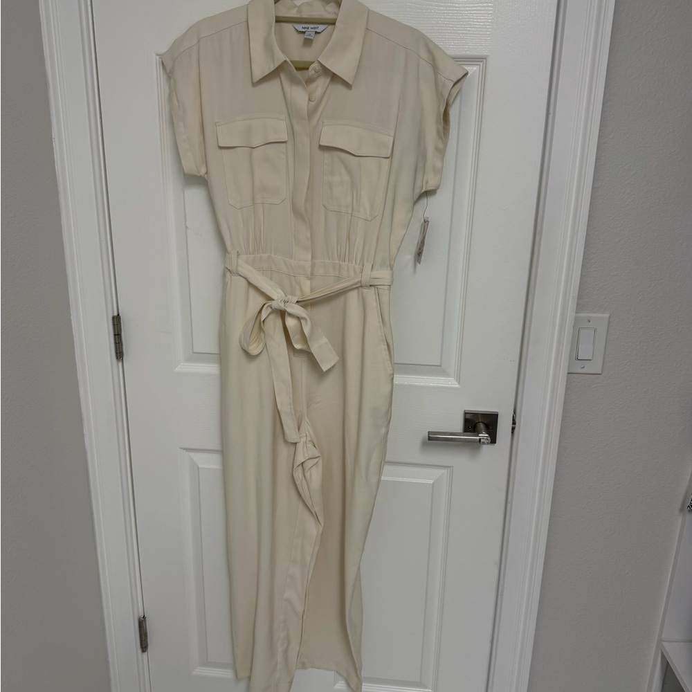 Nine West Cream Jumpsuit with Belted Waist